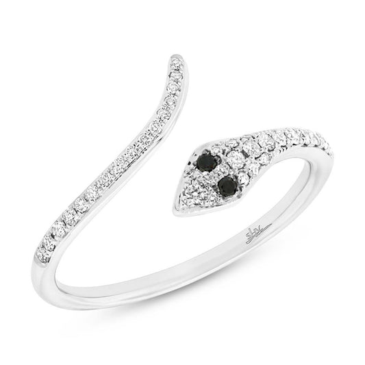Black & White Diamond 14k White Gold Snake Ring - 0.20ct