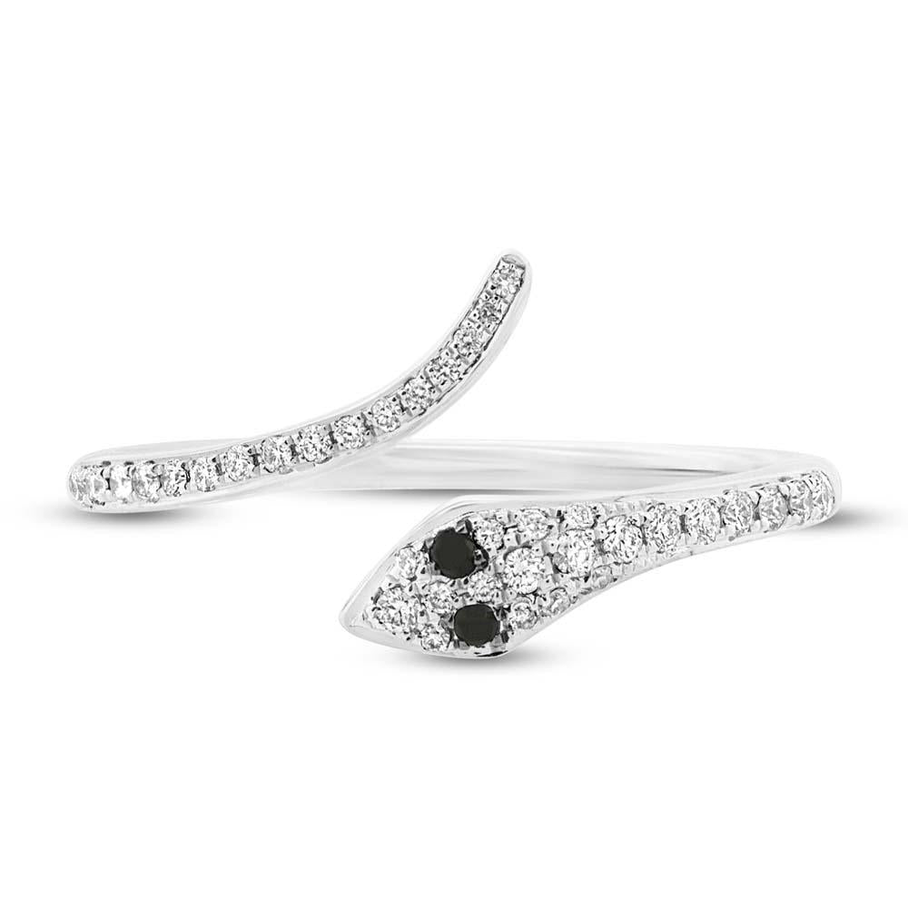 Black & White Diamond 14k White Gold Snake Ring - 0.20ct
