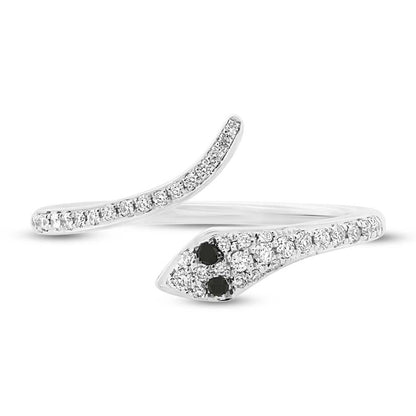 Black & White Diamond 14k White Gold Snake Ring - 0.20ct