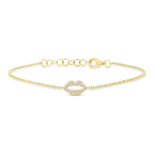 14k Yellow Gold Diamond Pave Lips Bracelet - 0.08ct