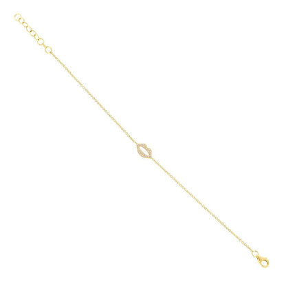 14k Yellow Gold Diamond Pave Lips Bracelet - 0.08ct