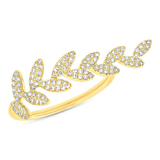 14k Yellow Gold Diamond Leaf Lady's Ring - 0.31ct