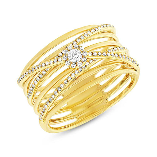 14k Yellow Gold Diamond Bridge Lady's Ring - 0.27ct