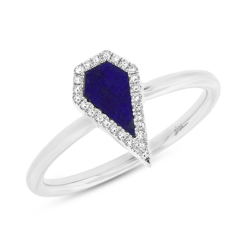 Diamond & 0.32ct Lapis 14k White Gold Lady's Ring - 0.06ct