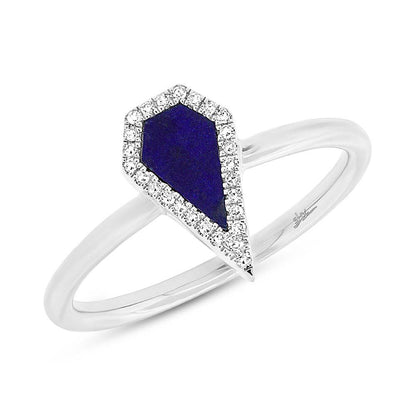 Diamond & 0.32ct Lapis 14k White Gold Lady's Ring - 0.06ct