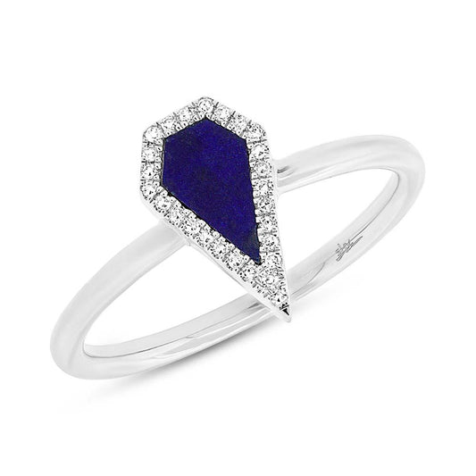 Diamond & 0.32ct Lapis 14k White Gold Lady's Ring - 0.06ct