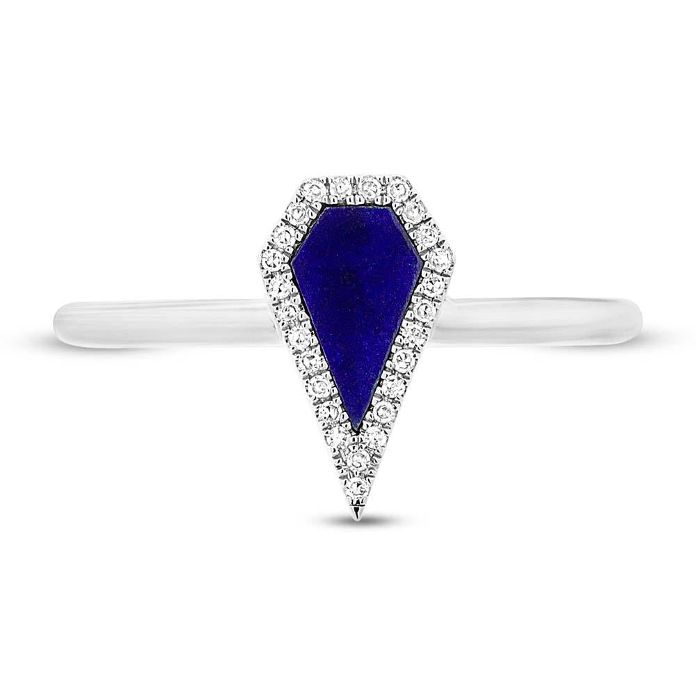 Diamond & 0.32ct Lapis 14k White Gold Lady's Ring - 0.06ct