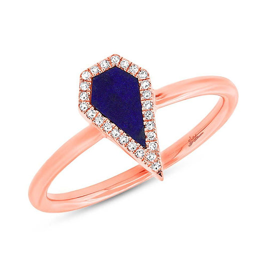 Diamond & 0.32ct Lapis 14k Rose Gold Lady's Ring - 0.06ct