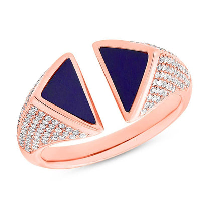 Diamond & 0.86ct Lapis 14k Rose Gold Lady's Ring - 0.42ct