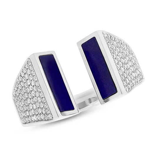 Diamond & 0.92ct Lapis 14k White Gold Lady's Ring - 0.38ct