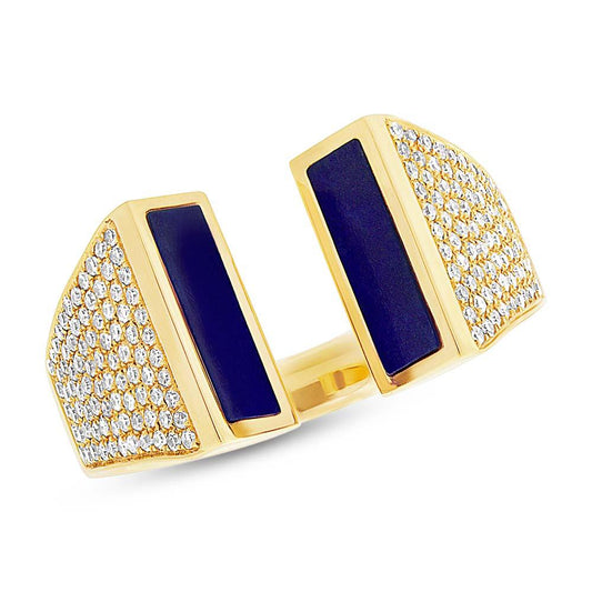 Diamond & 0.92ct Lapis 14k Yellow Gold Lady's Ring - 0.38ct