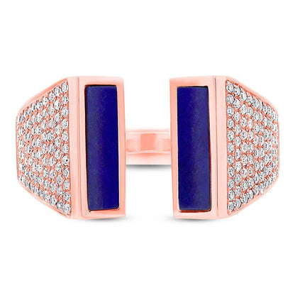 Diamond & 0.92ct Lapis 14k Rose Gold Lady's Ring - 0.38ct