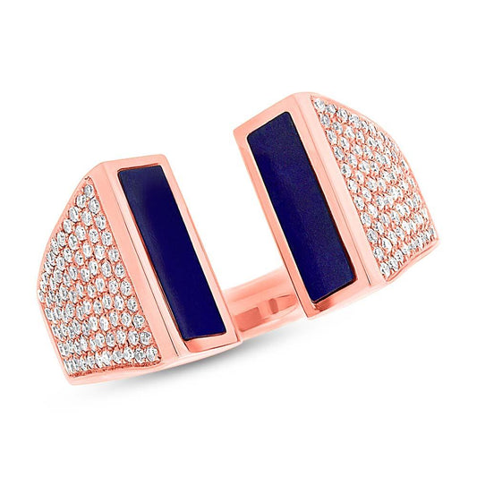 Diamond & 0.92ct Lapis 14k Rose Gold Lady's Ring - 0.38ct