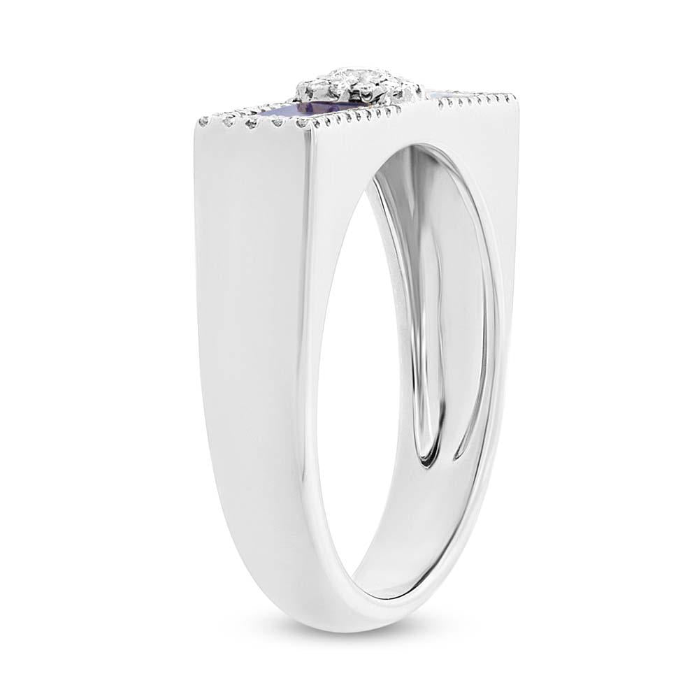 Diamond & 0.48ct Lapis 14k White Gold Lady's Ring - 0.21ct