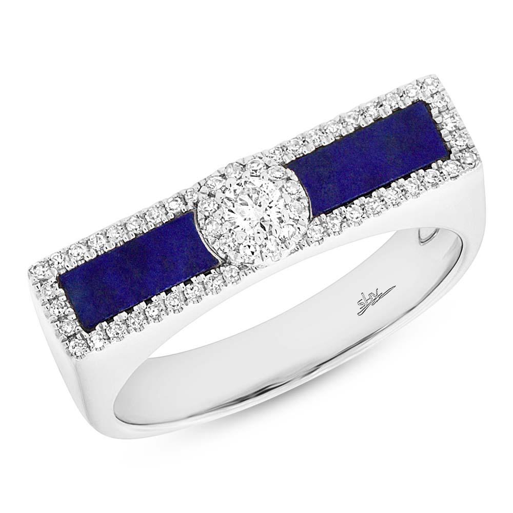 Diamond & 0.48ct Lapis 14k White Gold Lady's Ring - 0.21ct