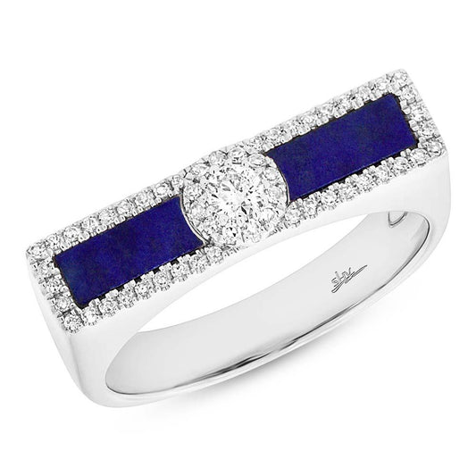 Diamond & 0.48ct Lapis 14k White Gold Lady's Ring - 0.21ct
