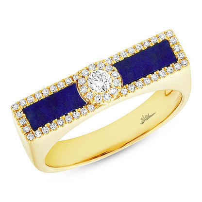 Diamond & 0.48ct Lapis 14k Yellow Gold Lady's Ring - 0.21ct
