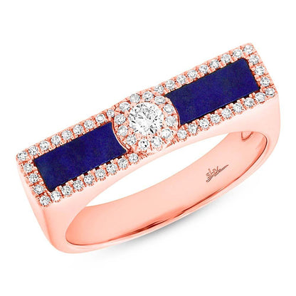 Diamond & 0.48ct Lapis 14k Rose Gold Lady's Ring - 0.21ct
