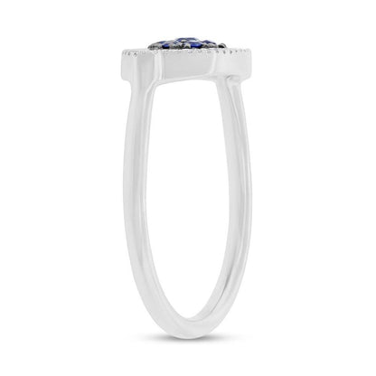 Diamond & 0.62ct Blue Sapphire & Composite Turquoise 14k White Gold Eye Ring