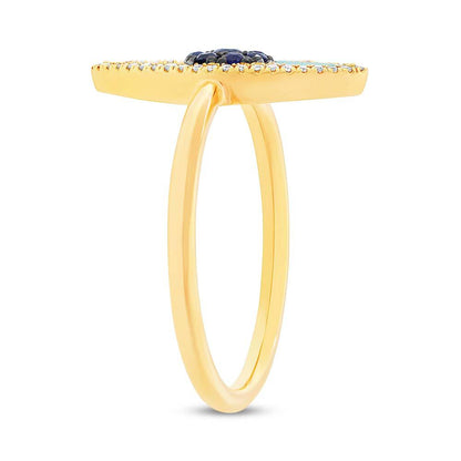 Diamond & 0.62ct Blue Sapphire & Composite Turquoise 14k Yellow Gold Eye Ring