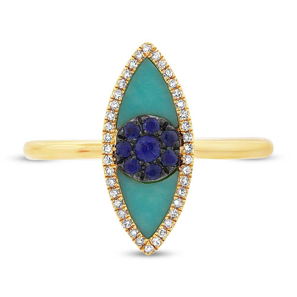 Diamond & 0.62ct Blue Sapphire & Composite Turquoise 14k Yellow Gold Eye Ring