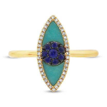 Diamond & 0.62ct Blue Sapphire & Composite Turquoise 14k Yellow Gold Eye Ring