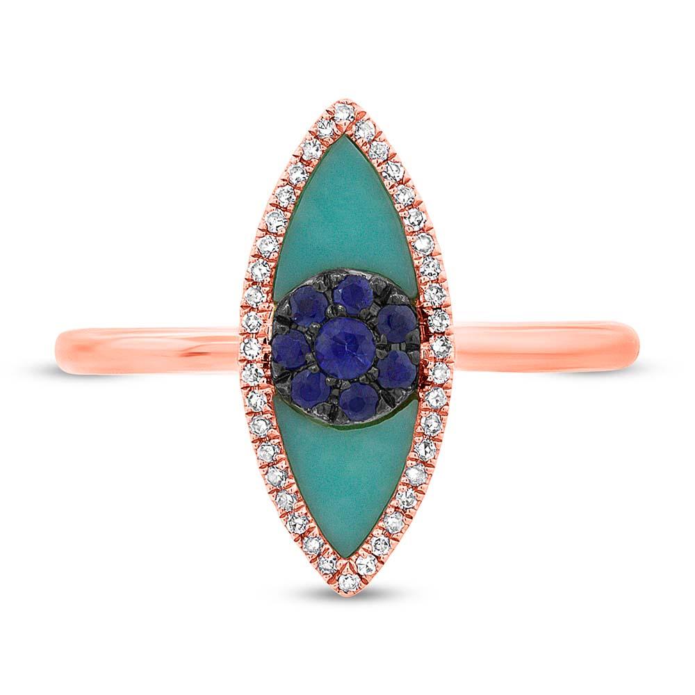 Diamond & 0.62ct Blue Sapphire & Composite Turquoise 14k Rose Gold Eye Ring