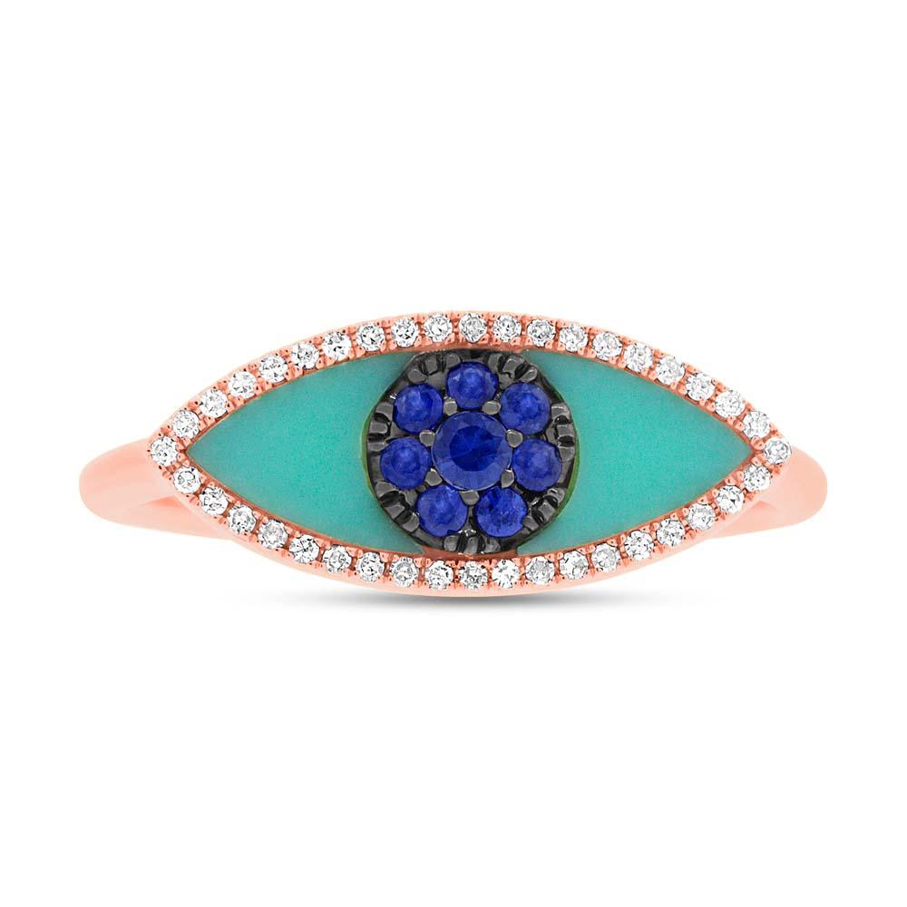 Diamond & 0.62ct Blue Sapphire & Composite Turquoise 14k Rose Gold Eye Ring