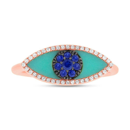 Diamond & 0.62ct Blue Sapphire & Composite Turquoise 14k Rose Gold Eye Ring