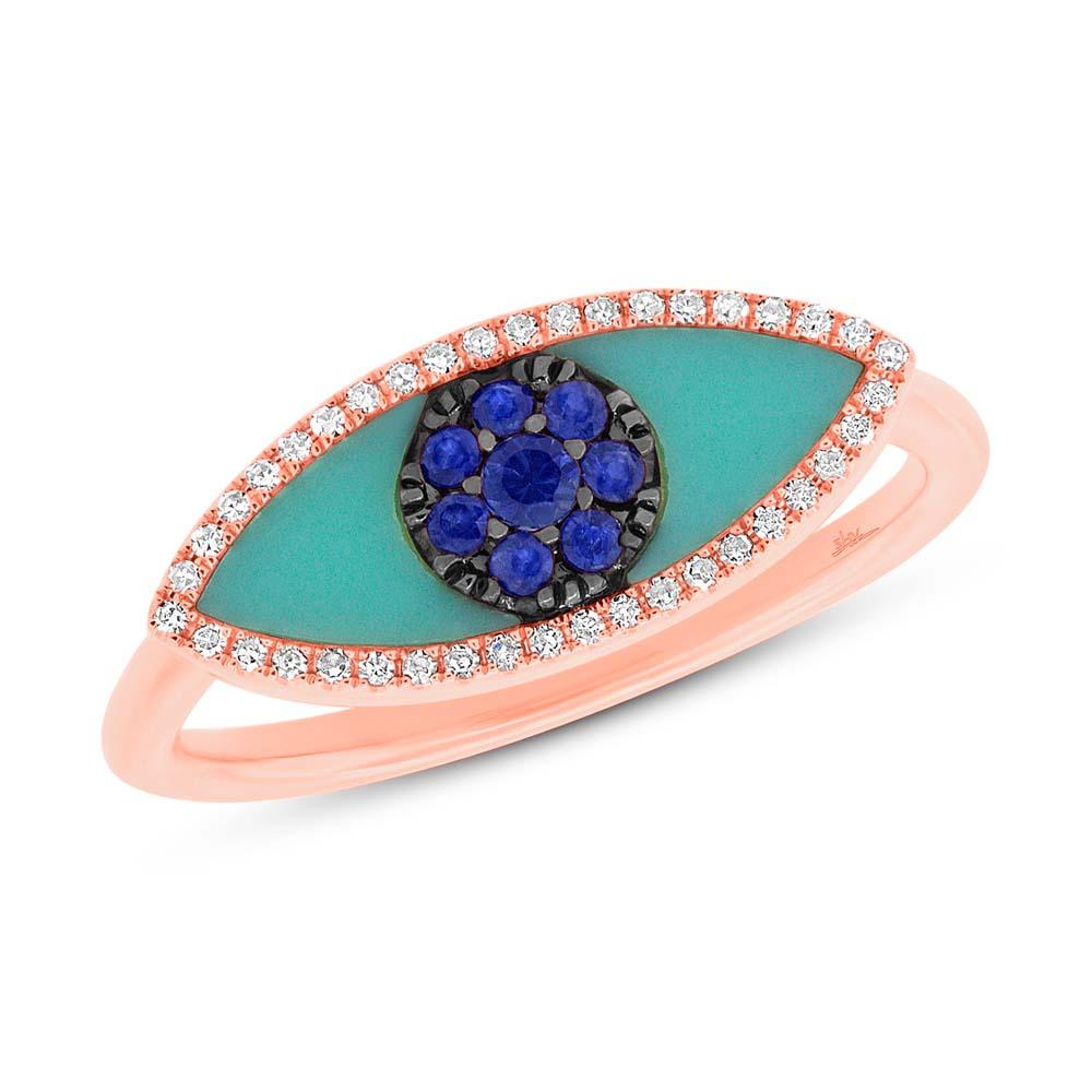 Diamond & 0.62ct Blue Sapphire & Composite Turquoise 14k Rose Gold Eye Ring