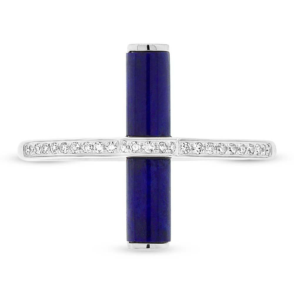 Diamond & 1.04ct Lapis 14k White Gold Lady's Ring - 0.08ct