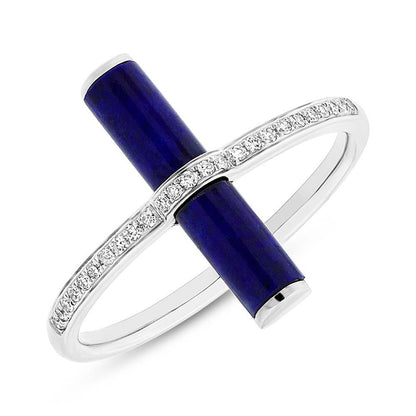 Diamond & 1.04ct Lapis 14k White Gold Lady's Ring - 0.08ct