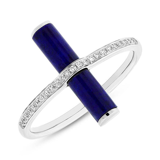 Diamond & 1.04ct Lapis 14k White Gold Lady's Ring - 0.08ct