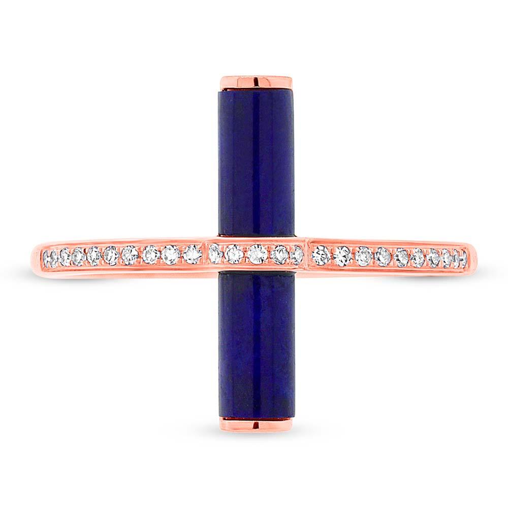 Diamond & 1.04ct Lapis 14k Rose Gold Lady's Ring - 0.08ct