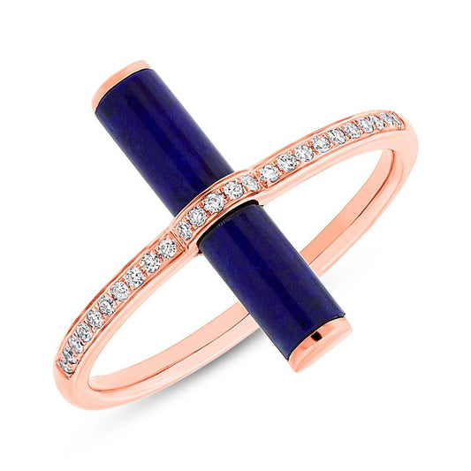 Diamond & 1.04ct Lapis 14k Rose Gold Lady's Ring - 0.08ct