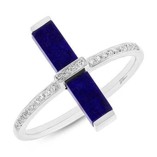 Diamond & 1.72ct Lapis 14k White Gold Lady's Ring - 0.09ct