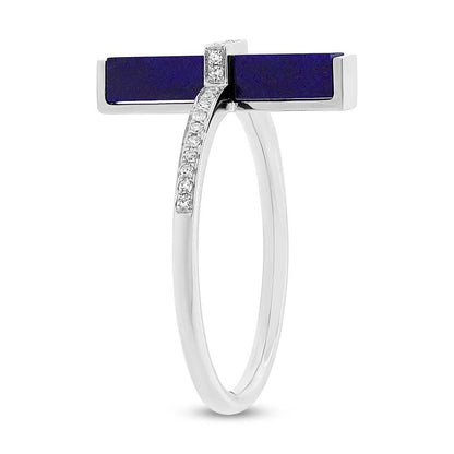 Diamond & 1.72ct Lapis 14k White Gold Lady's Ring - 0.09ct