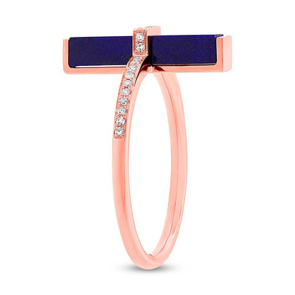 Diamond & 1.72ct Lapis 14k Rose Gold Lady's Ring - 0.09ct