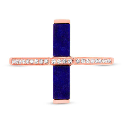 Diamond & 1.72ct Lapis 14k Rose Gold Lady's Ring - 0.09ct