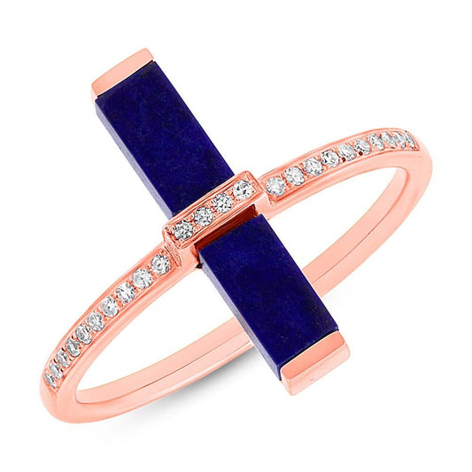 Diamond & 1.72ct Lapis 14k Rose Gold Lady's Ring - 0.09ct