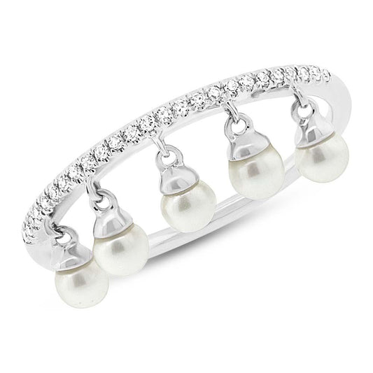 Diamond & 0.21ct Fresh Water Pearl 14k White Gold Ring - 0.08ct