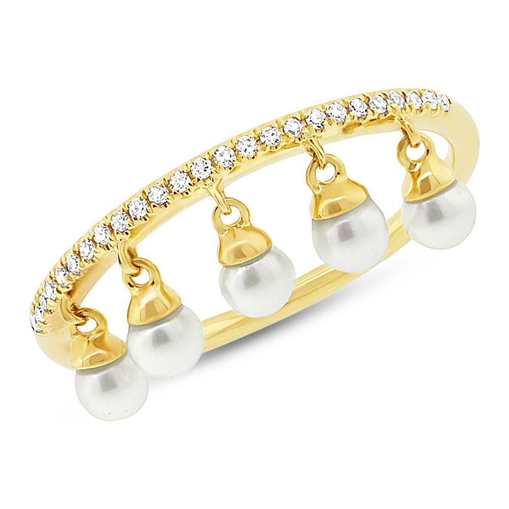 Diamond & 0.21ct Fresh Water Pearl 14k Yellow Gold Ring - 0.08ct