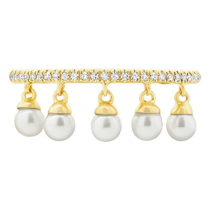 Diamond & 0.21ct Fresh Water Pearl 14k Yellow Gold Ring Size 6 - 0.08ct