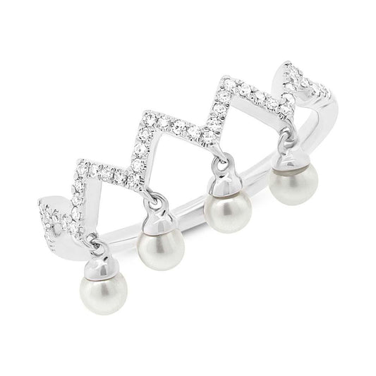 Diamond & 0.17ct Fresh Water Pearl 14k White Gold Ring - 0.13ct