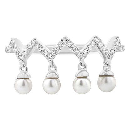 Diamond & 0.17ct Fresh Water Pearl 14k White Gold Ring - 0.13ct