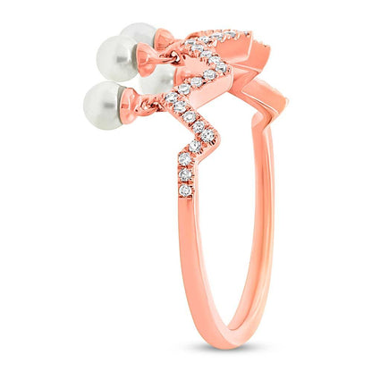 Diamond & 0.17ct Fresh Water Pearl 14k Rose Gold Ring - 0.13ct