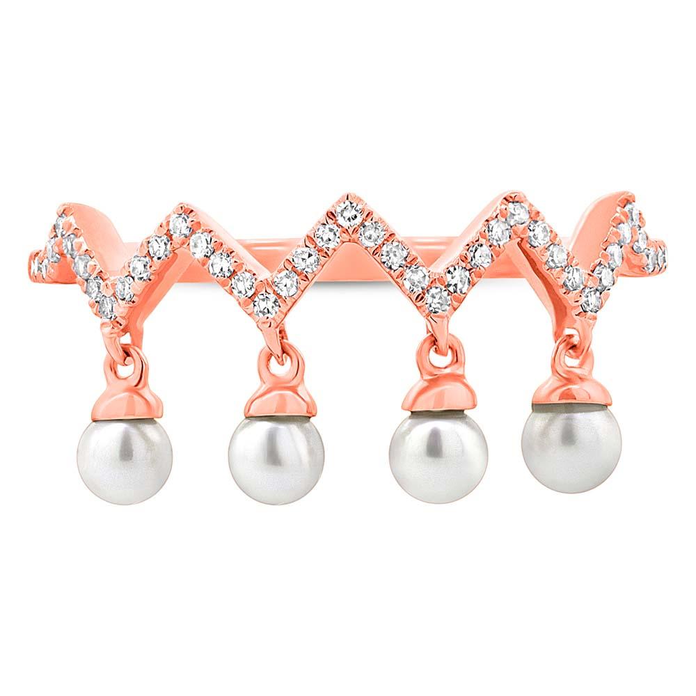 Diamond & 0.17ct Fresh Water Pearl 14k Rose Gold Ring - 0.13ct