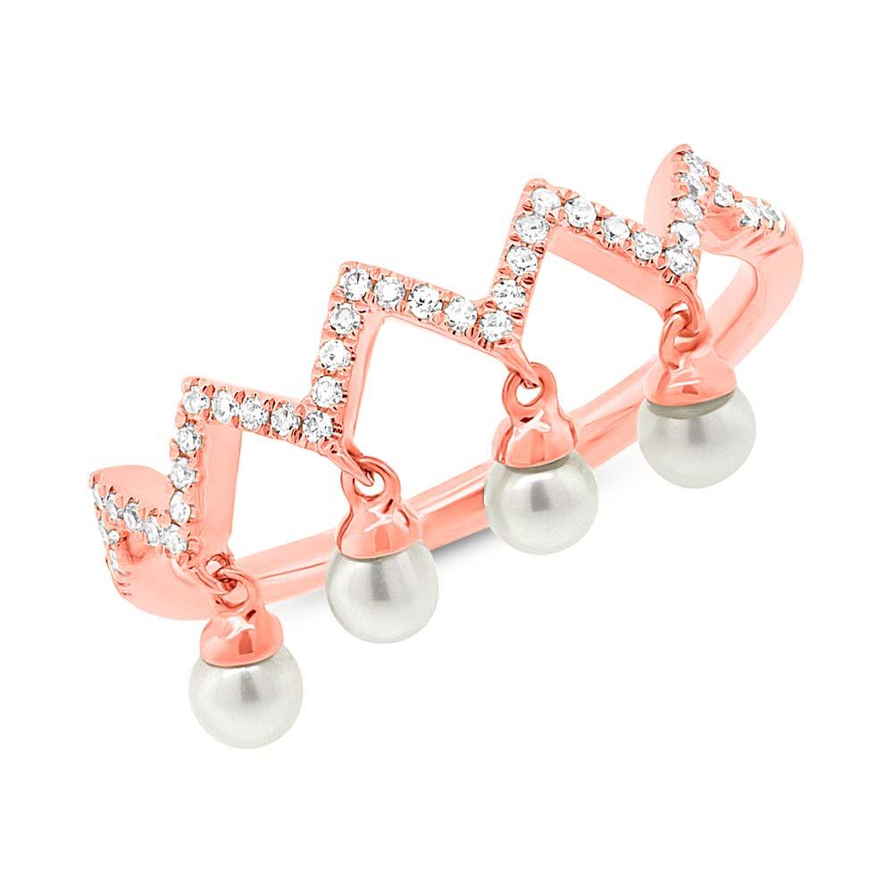 Diamond & 0.17ct Fresh Water Pearl 14k Rose Gold Ring - 0.13ct