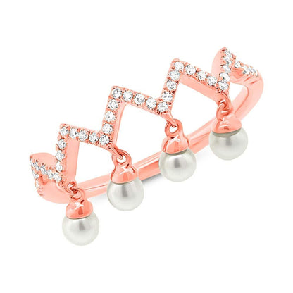 Diamond & 0.17ct Fresh Water Pearl 14k Rose Gold Ring - 0.13ct