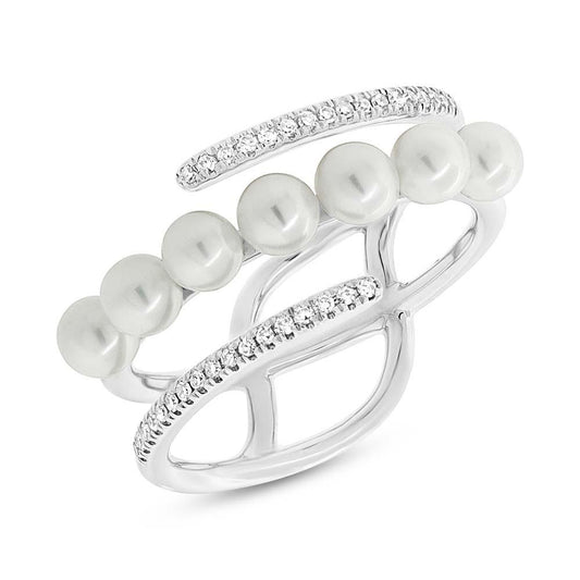 Diamond & 0.47ct Fresh Water Pearl 14k White Gold Ring - 0.11ct